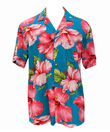 ORIGINAL HAWAIIHEMD - HIBISCUS BLOSSOM - TEAL - PARADISE FOUND