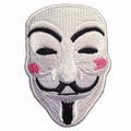 V FOR VENDETTA ANONYMOUS IRON-ON PATCH WHITE